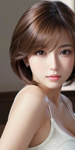 masterpiece、highest quality、High resolution、Tabletop、wallpaper、Realistic、Bright lighting、Professional Lighting、Face Light、Smooth lighting、Japanese women、Adult、Beautiful woman、action、gravure、sexy、poor、Super beautiful、Beautiful Skin、Beautiful and detailed、Detailed face、slim、moderately、short hair、Brunette colored hair、Brown eyes、Look at the camera、I have a sax