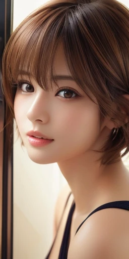 masterpiece、Highest quality、High resolution、Tabletop、wallpaper、Realistic、Bright lighting、Professional Lighting、Face Light、Smooth lighting、Japanese women、Adult、Beautiful woman、action、gravure、sexy、Cool look、moderate、Trendy clothes、poor、so beautiful、Beautiful Skin、Beautiful and detailed、Detailed face、slim、moderately、short hair、Silver Hair、Brown eyes、Looking at the camera、I have a lemon