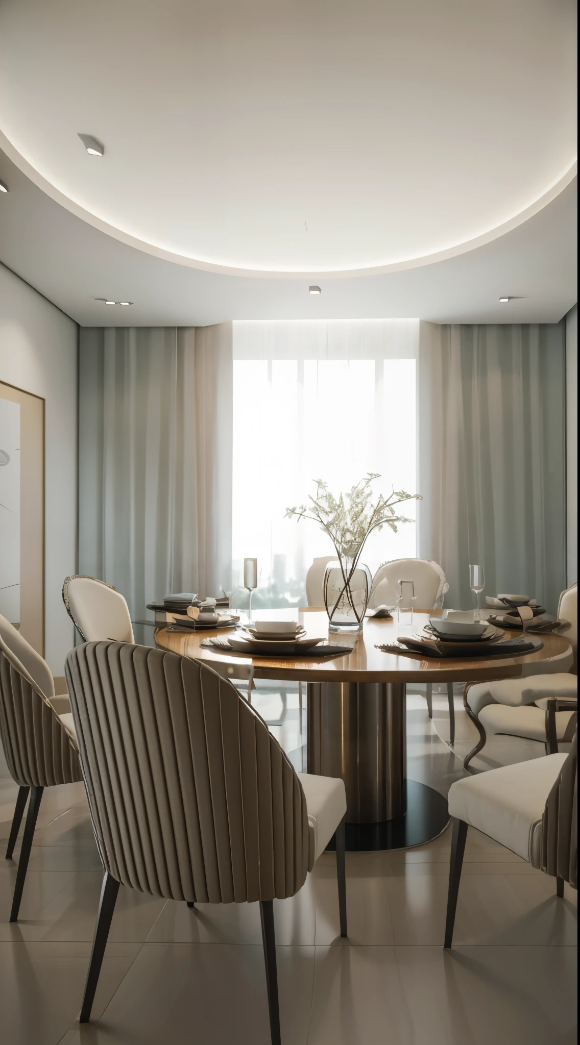 there are many chairs around a table in a room, rendered in v-ray, rendered in vray, rendered in povray, high-quality render, vray rendered, rendered in corona, elegant render, in style of 3d render, render in vray, with backdrop of natural light, rendered in cgi, vray 8k render