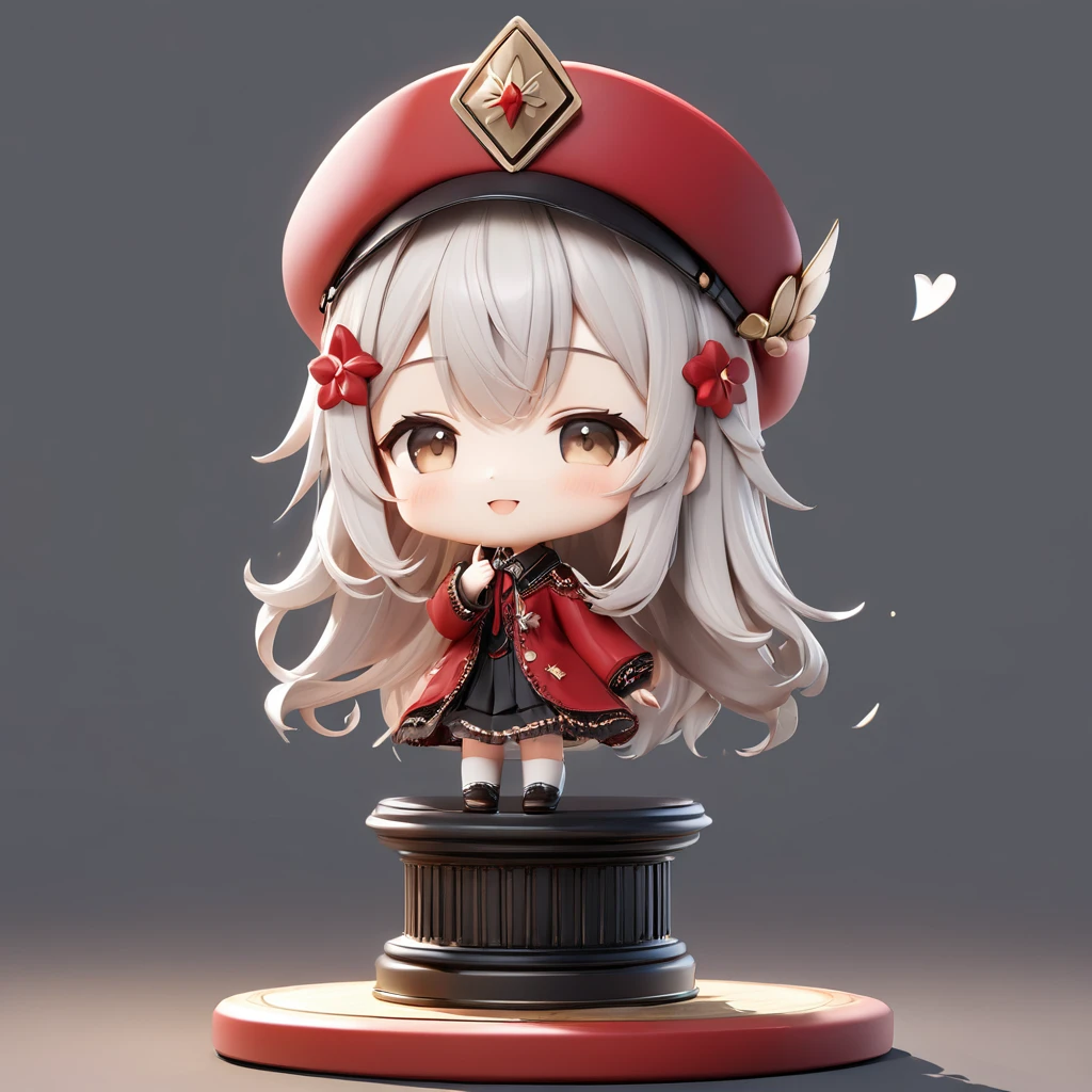 3D figure, chibi, a photo of an figure, highres.fix, full body, high quality photo, wild and bautiful 1girl, simple and flat background, (masterpiece:1.2), (best quality),(ultra detailed),(extremely detailed),(absolutely resolution) ,absurdres,8k, 
BREAK, 1girl, solo, gradation hair, messy hair, blowing kiss, smile, standing-on-pedestal,