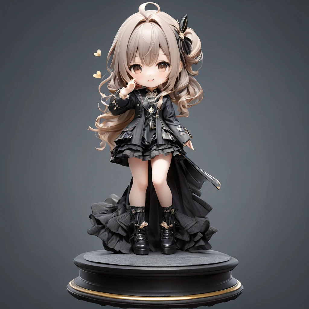 3D figure, chibi, a photo of an figure, highres.fix, full body, high quality photo, wild and bautiful 1girl, simple and flat background, (masterpiece:1.2), (best quality),(ultra detailed),(extremely detailed),(absolutely resolution) ,absurdres,8k,
BREAK, 1girl, solo, gradation hair, messy hair, blowing kiss, smile, standing-on-pedestal,