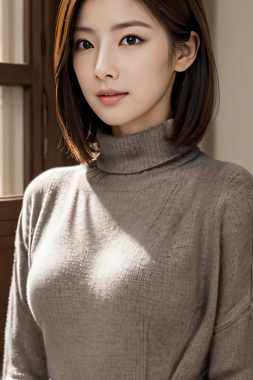 (highest quality,16k,masterpiece),Photorealistic,Anatomically correct,
very beautiful japanese model,
Big Breasts,
Turtleneck sweater,