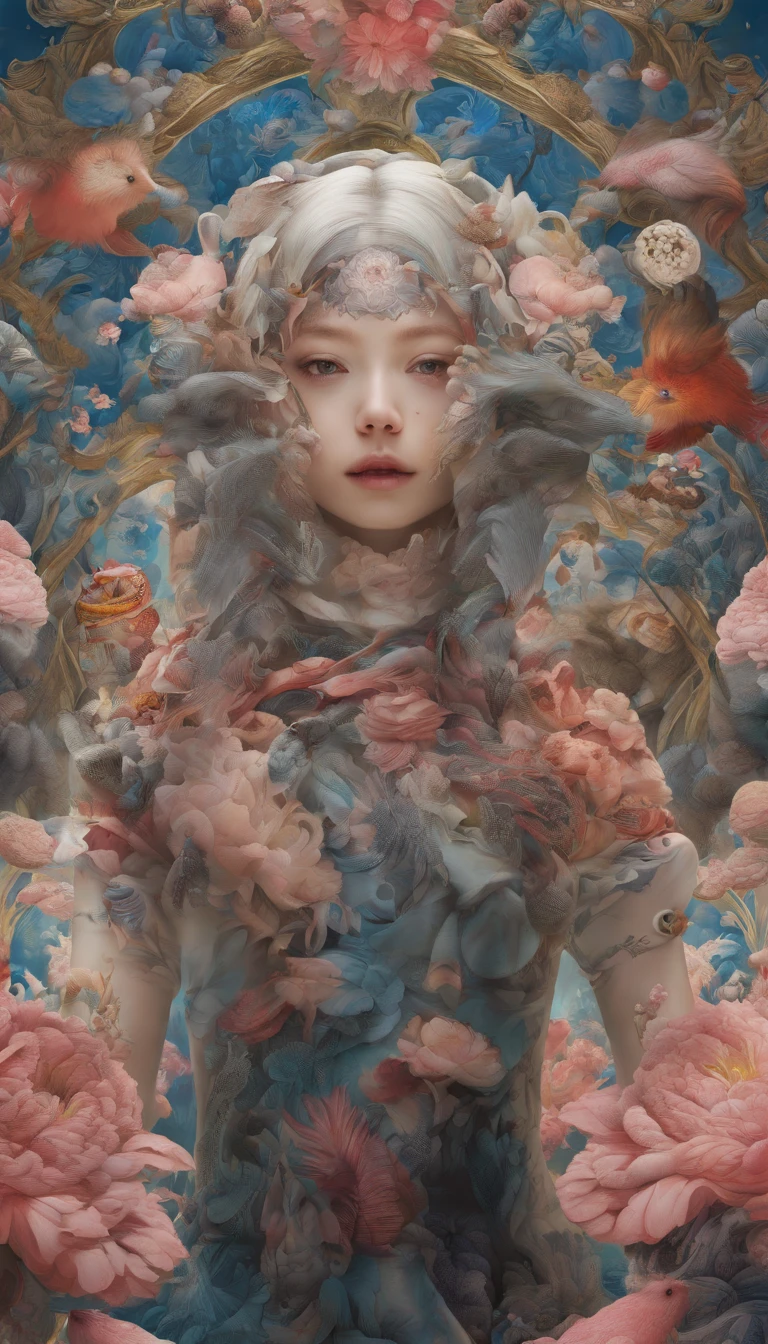 official art, unity 8k wallpaper, ultra detailed, beautiful and aesthetic, masterpiece, best quality, chinese style, (zentangle, mandala, tangle, entangle), ecstasy of flower, 1girl, extremely detailed, dynamic angle, cowboyshot, the most beautiful form of chaos, elegant, a brutalist designed, vivid colours, romanticism, by james jean, roby dwi antono, ross tran, francis bacon, michal mraz, adrian ghenie, petra cortright, gerhard richter, takato yamamoto, ashley wood, atmospheric