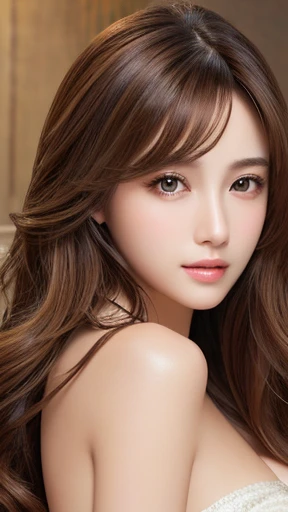 masterpiece、highest quality、High resolution、Tabletop、wallpaper、Realistic、Bright lighting、Professional Lighting、Smooth lighting、Japanese women、Adult、Beautiful woman、gravure、sexy、so beautiful、Beautiful Skin、Beautiful and detailed、Detailed face、slim、Long Hair、Brunette colored hair、Brown eyes、Photographed above the waist