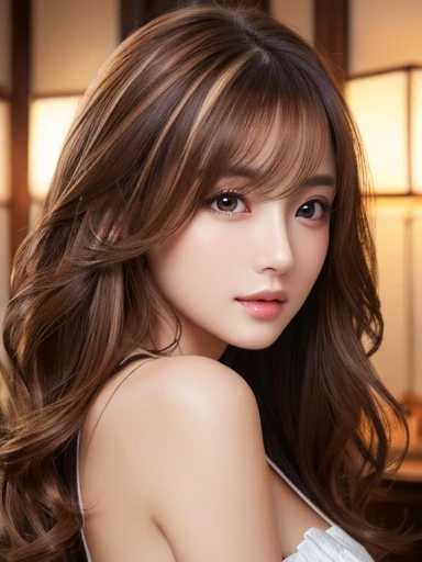 masterpiece、highest quality、High resolution、wallpaper、Realistic、Bright lighting、Professional Lighting、Smooth lighting、Japanese women、Adult、Beautiful woman、gravure、sexy、so beautiful、Beautiful Skin、Beautiful and detailed、Detailed face、slim、Middle Hair、Brunette colored hair、Brown eyes