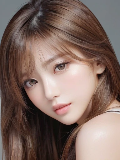 ((Keep your face as it iasterpiece、highest quality、High resolution、wallpaper、Realistic、Bright lighting、Professional Lighting、Smooth lighting、Japanese women、Adult、Beautiful woman、gravure、sexy、so beautiful、Beautiful Skin、Beautiful and detailed、Detailed face、slim、Middle Hair、Brunette colored hair、Brown eyes