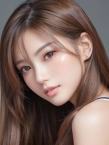 ((Keep your face as it iasterpiece、highest quality、High resolution、wallpaper、Realistic、Bright lighting、Professional Lighting、Smooth lighting、Japanese women、Adult、Beautiful woman、gravure、sexy、so beautiful、Beautiful Skin、Beautiful and detailed、Detailed face、slim、Long Hair、Brunette colored hair、Brown eyes