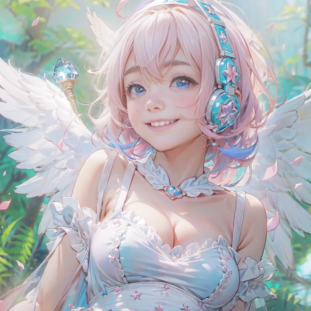 ((((1 one young girl)), ((by Yang J, rossdraws 1. 0)), 🌺.((Teenage girl,girl,Rebellious girl)),((Slim sexy girl)),(cute small breasts), (Full body picture:1.2).((smile))、((Cleavage fully exposed))、((((a very young child:1.44))),(very short hair),(fullbody,(A who is a loli:1.3),(SF),full body,(1 girl, solo, kawaii, anime:1.25),(loli, little, tiny, masterpiece, angel, angel wings, simple halo:1.23), (aqua hair, long hair, blue eyes, twinkle eyes:1.18), (shiny skin, shiny hair, small breast, blue sky:1.18763), (magical girl costume, bare shoulders, white leotard, micro skirt, frills, flying:1.15763), (blush, smile, multicolored clothes, pastel color:1.1225),(dynamic angle, cinematic lighting, depth of field:1.08), fantasy, happy, solo focus, simple background, (see-through:0.85), BREAK. ((cyberpunk cityscape, skyscraper, neon lights, )),((intricate details:1.1), (complex background)), ((Bright colors)),((dynamic perspective dynamic combination)),((cyberpunk style)).
