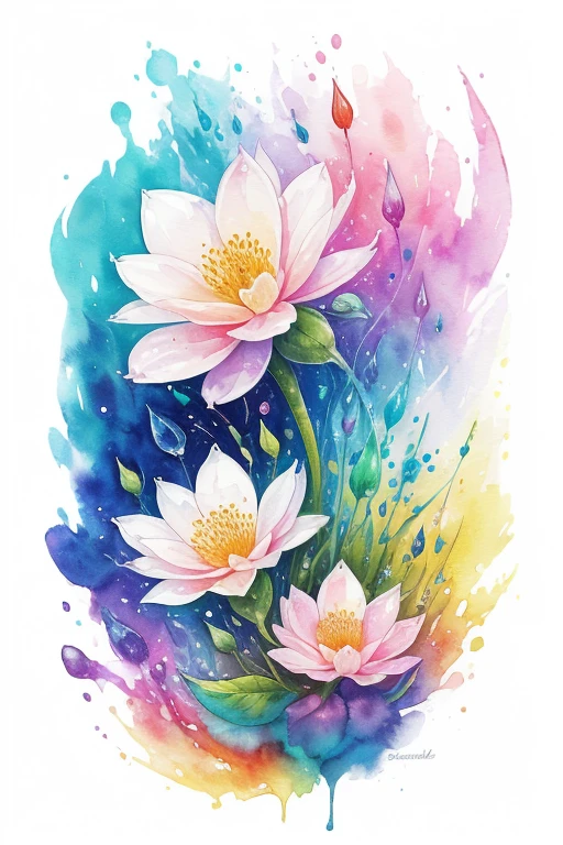 ((Tier,Aquarellmalerei,Fuchs,Fuchs,Fuchs)),only upper body,Brillant,Bunt flower art, Vorderansicht, Action-Aufnahme, Brilliant, hohe Detailgenauigkeit, Logo Design, Neo-traditionelle Tattoo-Stile, 2d, planarer Vektor, Charakter-Design, Fantasy-Kunst, Aquarellmalerei Technique,Aquarelleffekt, Aquarell abstrakt,Glitzereffekt,Bunt, Delicate drops of water float on the petals,Stern, Mond,Scheinen,digitale Zeichnung, Pop,schick, sticker