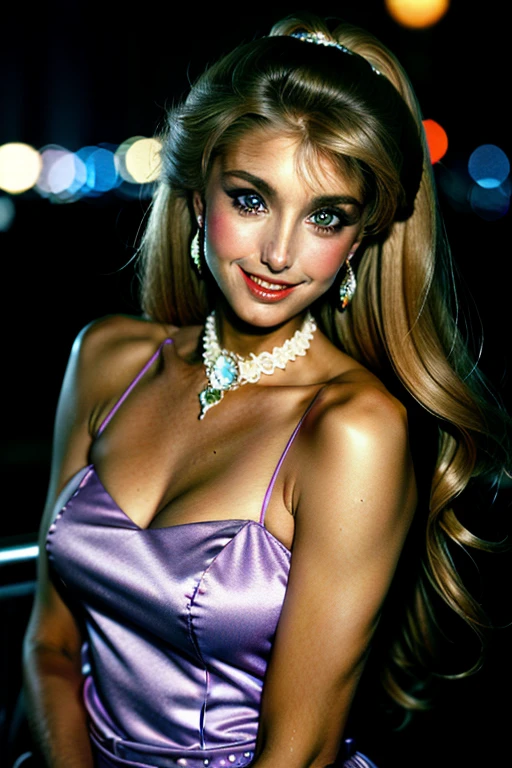 Heather Thomas solo, stunning Balenciaga dress, night on the town