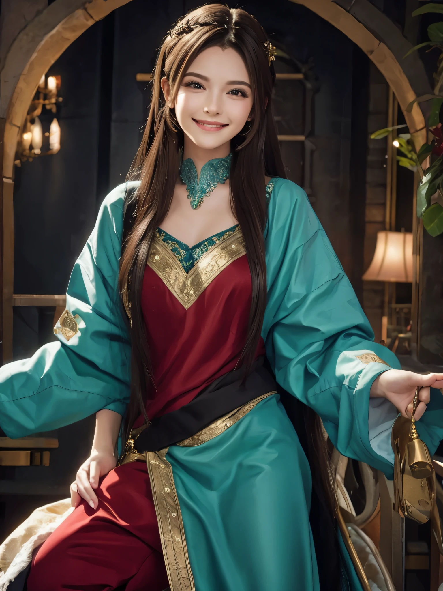 Straight long hair beautiful woman smile