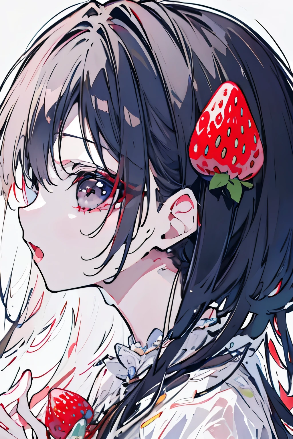 ((best quality)), ((masterpiece)), (detailed), perfect face((highest quality)), ((masterpiece)), (detailed), 
Perfect Face、girl、profile、Decorate your head with strawberries、cute、