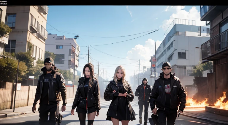 (8K), (best quality), (muste piece: 1.2)　death metal rock band,5member,1woman