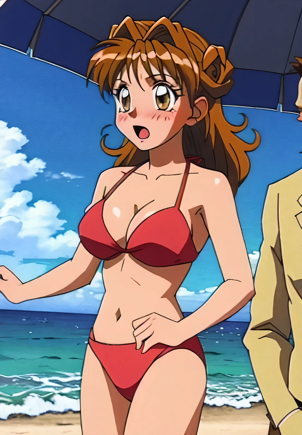 Ocean,bikini,Swimwear, pupil_Brown,A man grabs my chest,Surrounded by men,Maron,blush, Open_mouth,Embarrassing,Swimwear,bikini,masterpiece, expensive quality, very_expensive_solve, big_file size, Full Color,