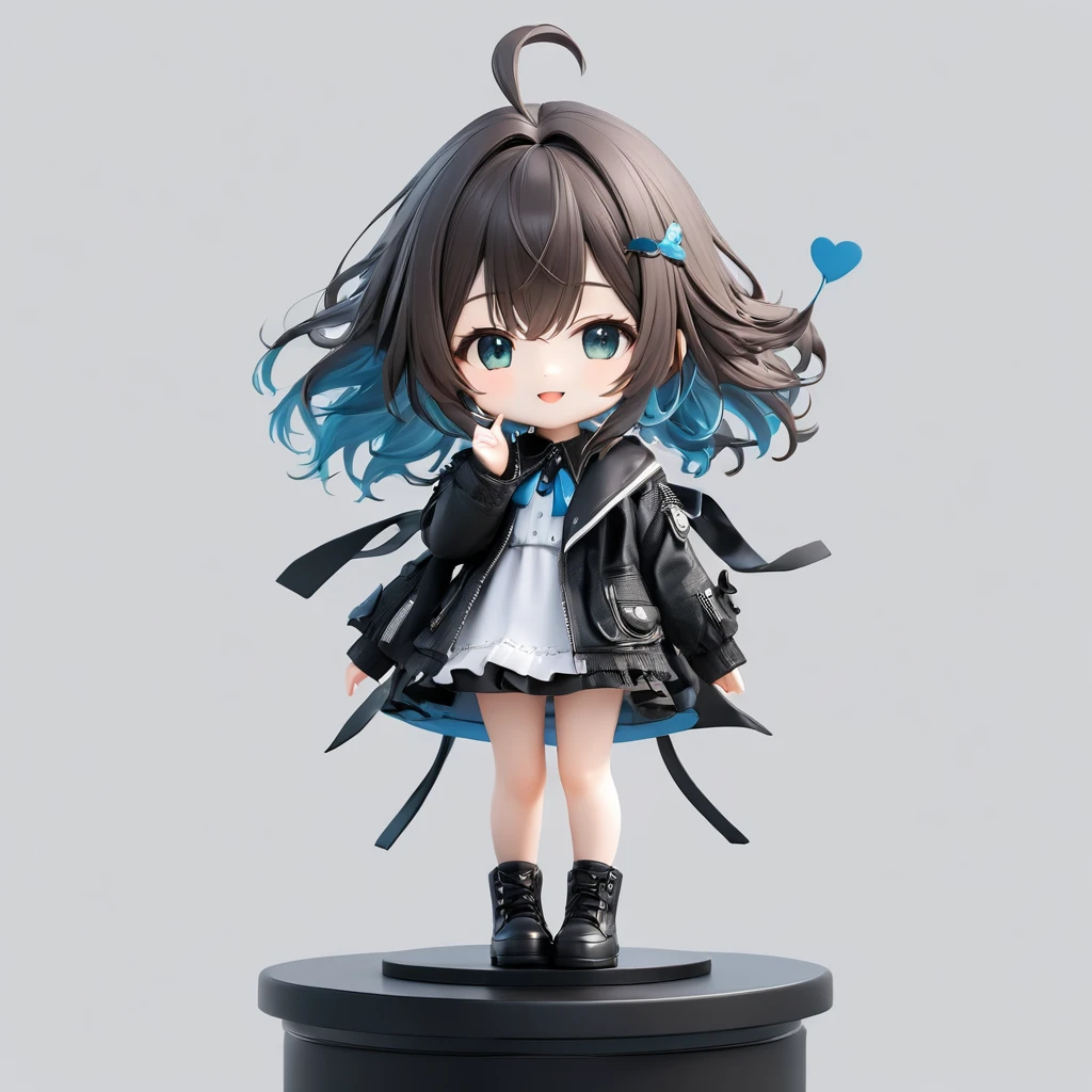 3D figure, chibi, five-heads-tall, a photo of an figure, highres.fix, full body, high quality photo, wild and bautiful 1girl, simple and flat background, (masterpiece:1.2), (best quality),(ultra detailed),(extremely detailed),(absolutely resolution) ,absurdres,8k,
BREAK, 1girl, solo, gradation hair, messy hair, blowing kiss, smile, standing-on-pedestal,