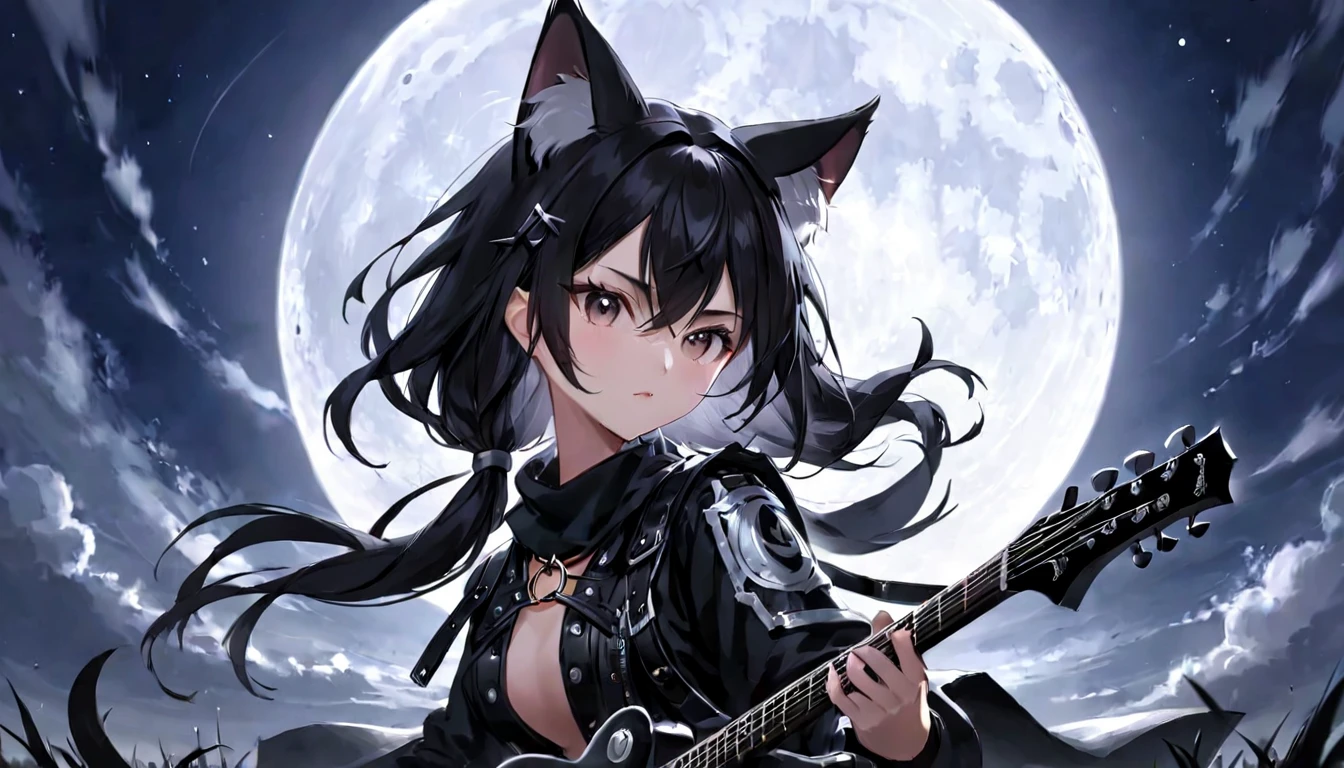 7. Metal: A metal musician headbanging fiercely under the full moon in the dark night BREAK
,cat ear,woman