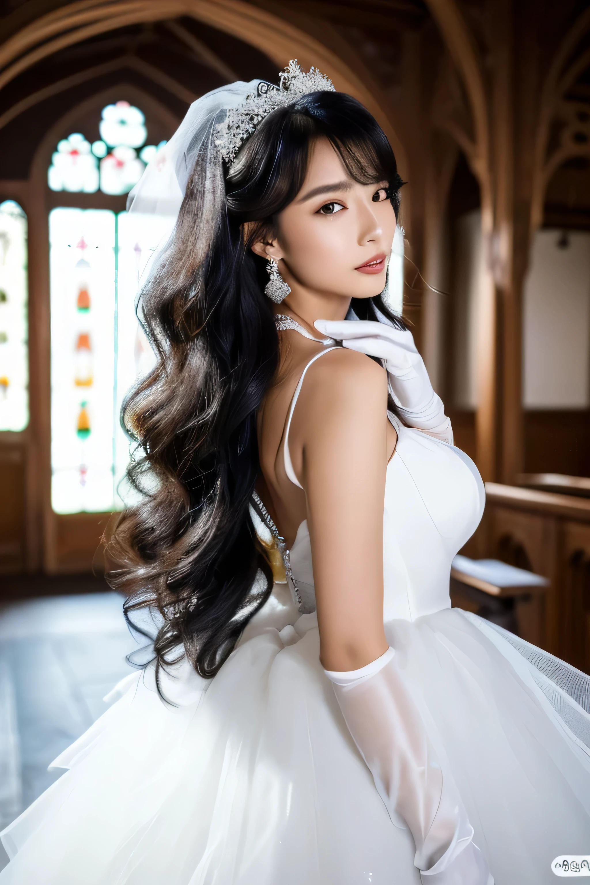 8k, masterpiece, highly detailed, gorgeous woman, <lora:n15g_aio_hairstyles-1.0:0.8>, close up, (mega ponytail), wedding dress, long sleeves, very long hair