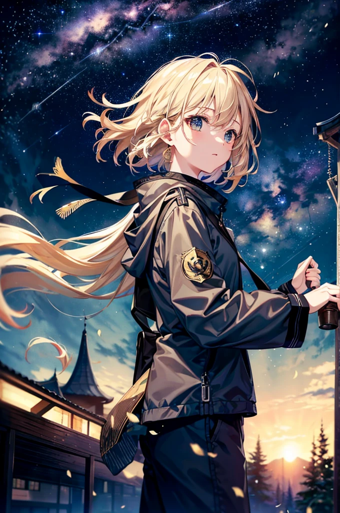 (((​masterpiece)))、(((top-quality)))、((ultra-detailliert))、The forest sky is now far away。Countless stars scattered in the night sky々、 In response to my stupid voice、loimu、 Come、Wandering wind、Wandering Traveler、 Crossing the sky、Drive through the wilderness、Run faster than anything else。 Embracing the light of stardust、Defeat the enemy、