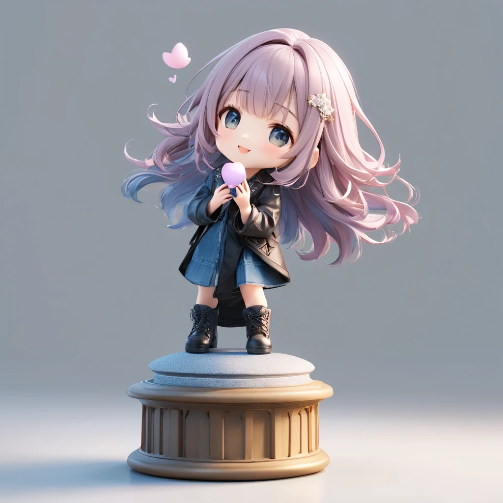 3D figure, chibi, (five-heads-tall:1.8), a photo of an figure, highres.fix, full body, high quality photo, wild and bautiful 1girl, simple and flat background, (masterpiece:1.2), (best quality),(ultra detailed),(extremely detailed),(absolutely resolution) ,absurdres,8k, 
BREAK, 1girl, solo, gradation hair, messy hair, blowing kiss, smile, standing-on-pedestal,
