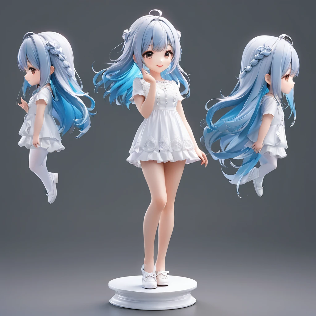 3D figure, chibi, (five-heads-tall:1.8), a photo of an figure, highres.fix, full body, high quality photo, wild and bautiful 1girl, simple and flat background, (masterpiece:1.2), (best quality),(ultra detailed),(extremely detailed),(absolutely resolution) ,absurdres,8k, 
BREAK, 1girl, solo, gradation hair, messy hair, blowing kiss, smile, standing-on-pedestal,