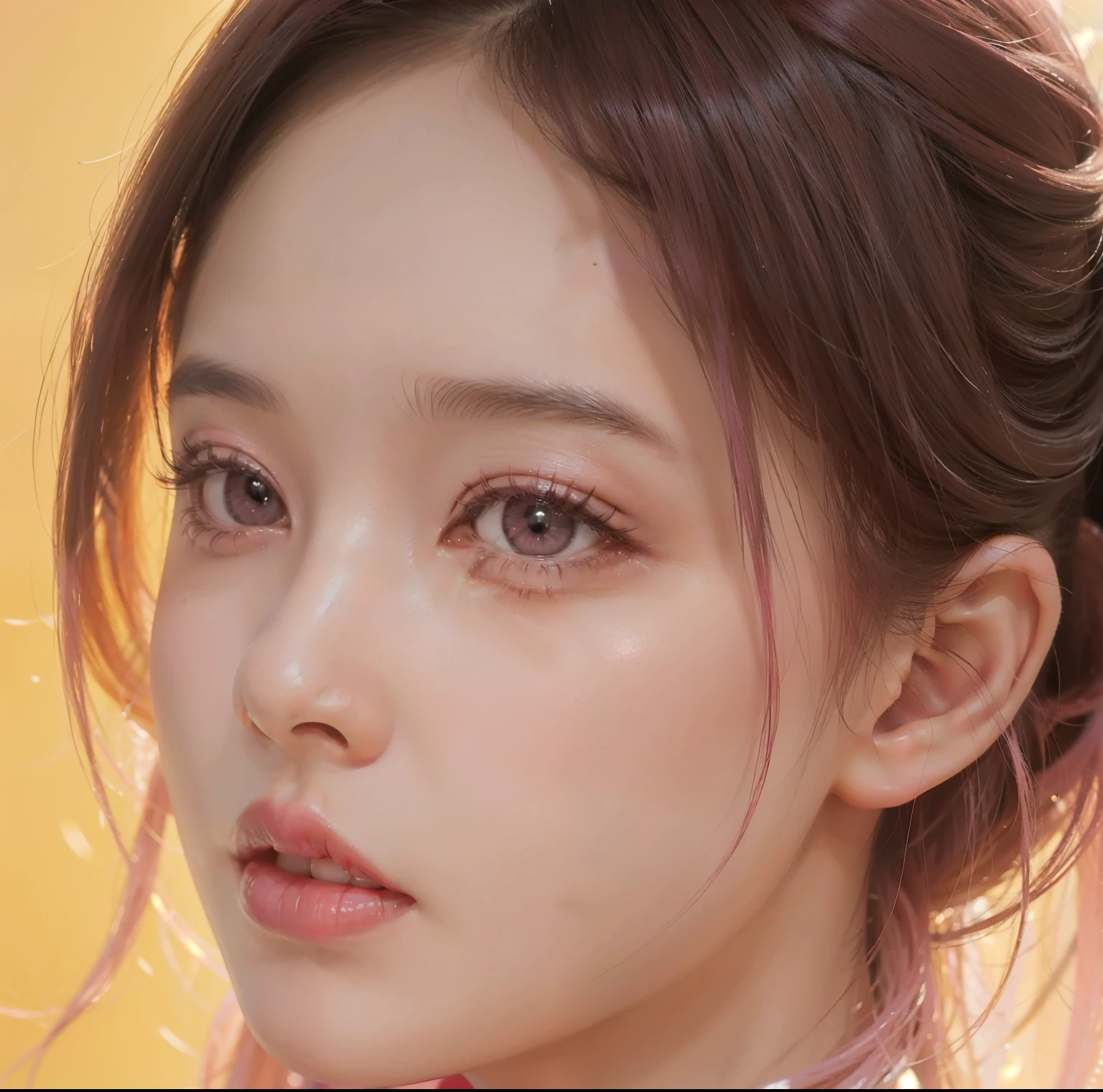 Close-up of a lady with pink hair and pink dress, Soft portrait shots 8 k, inspired by Yanjun Cheng, 8K portrait rendering, photoPractical beautiful face, Practical. cheng yi, kawaii Practical portrait, [ 4K Realism ]!!, Practical digital painting, 8 k Practical digital art, [ 4K Realism ]!!!