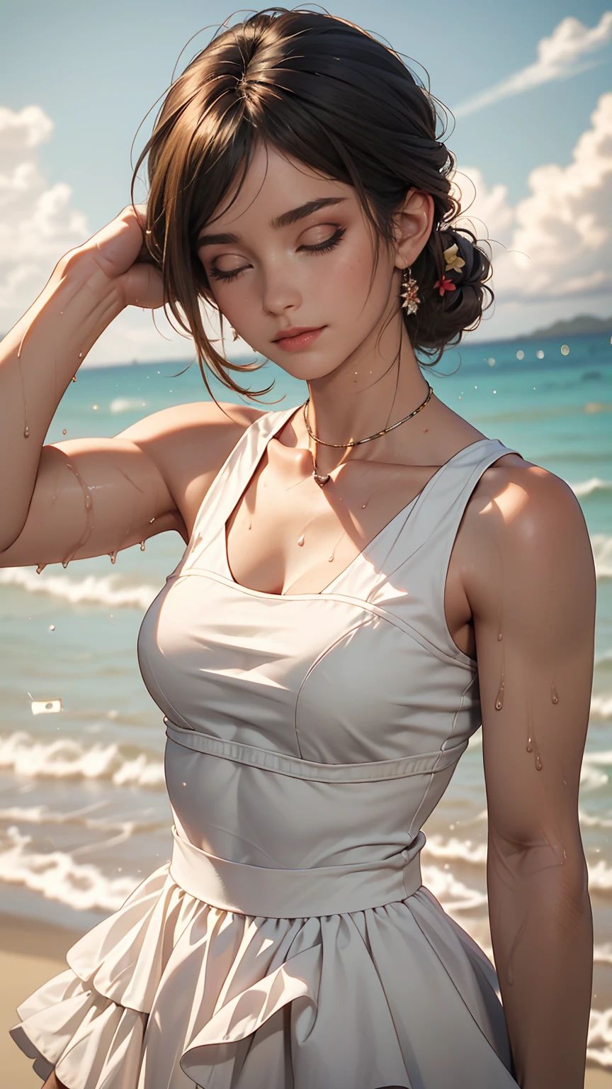 1female，43 yeas old，A MILF，熟妇，Bigchest，Big breasts Thin waist，long leges， 独奏，（Background with：the sea，battleships，warships，at winter season，Blizzarding，ships） She has very short black hair，bobo head，Stand on a warship，，seen from the front， hair straight， mostly cloudy sky，（（（tmasterpiece），（Very detailed CG unity 8K wallpaper），best qualtiy，cinmatic lighting，detailed back ground，beatiful detailed eyes，Bright pupils，Blue eyes，（Very fine and beautiful），（Beautiful and detailed eye description），ultra - detailed，tmasterpiece，）），facing at camera，A high resolution，ultra - detailed），Snow-white skin，Redlip，revealing breasts，Bare genitalia，  Bulge，legs are open，Raised sexy，Camel toes，Flushed complexion，Desire for dissatisfaction，frontage，British Royal Navy，Sailor's cap（Wearing：Sailor uniform，Bare breasts）Victorian style