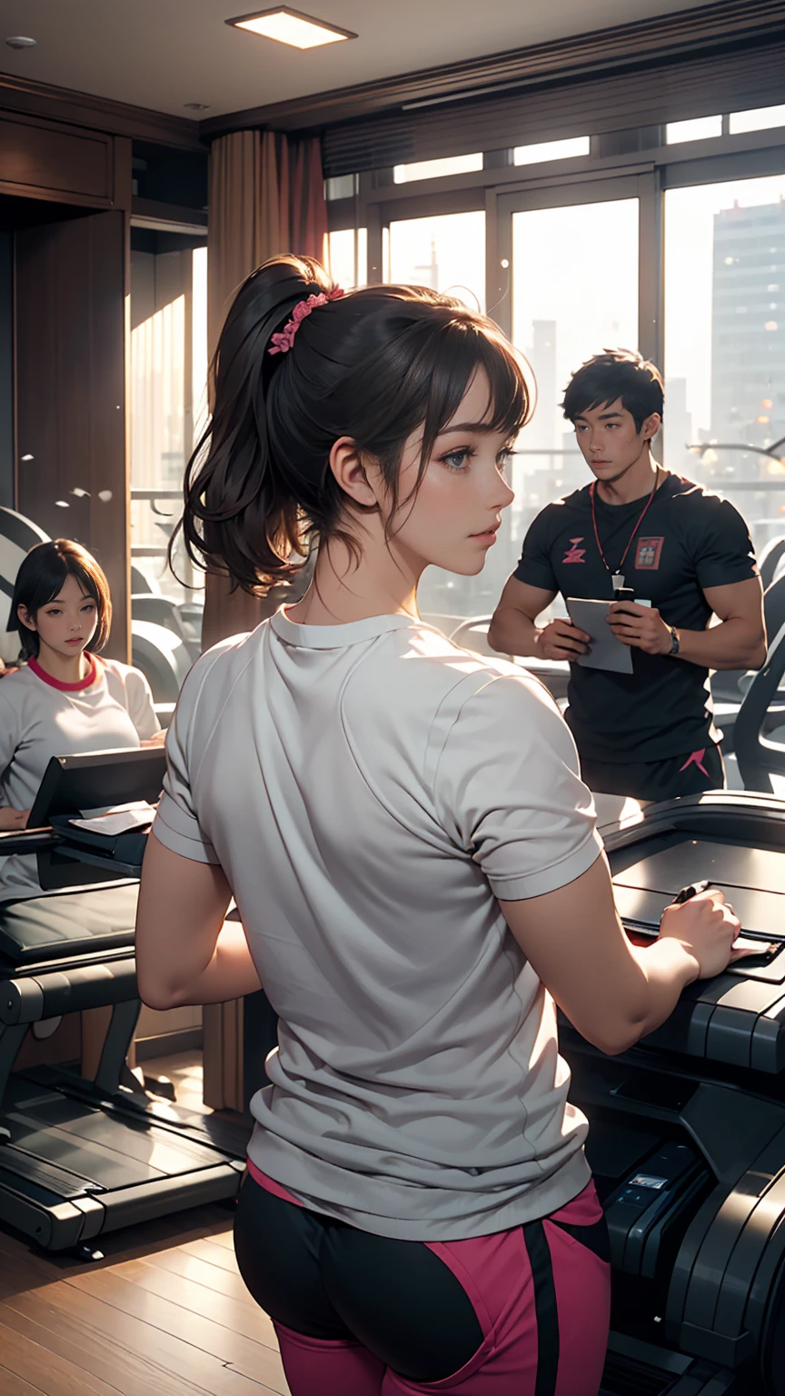 ((masterpiece)), ((highest quality)), 8k, hd ((Hotel Gym 1.5))(Japan's bustling cities 1.4)(Hotel Front Desk)(building)(Chamber 1.5)