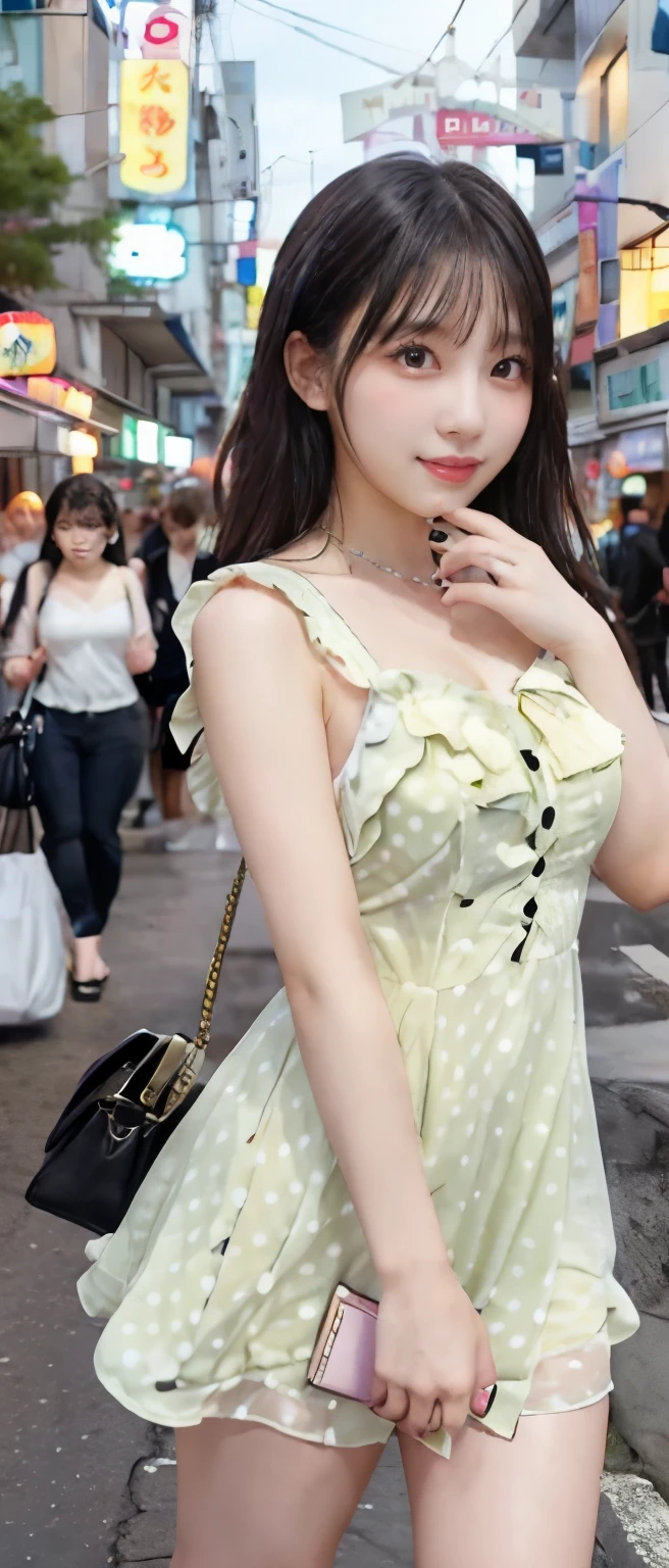 Romantic Idol Girl、whole body、Good style、、、、Light yellow candy polka dot mini dress、 、、Fantastic City、、、