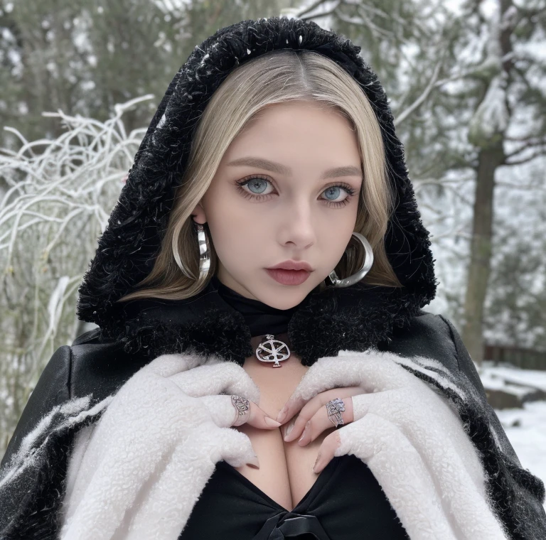 1 miniature Beautiful beautiful woman - Yuan Sayuki, ((top quality, 8K, Masterpiece:1.retty woman, 1 woman, huge breasts:1.3, a slim body:1.1, lush white short hair, (shower, wet body, wet clothes:1.1), very detailed face, detailed lips, detailed eyes, double eyelids, Detailed blue eyes, чрезвычайно Detailed Outstanding Blue Eyes, short white wet hair, white wet hair, Detailed Outstanding Blue Eyes, innocent look at the viewer, very wet wavy white hair, Detailed Outstanding Blue Eyes, huge cross earrings, Outdoors, badges behind, gothic wedding uniform, sexy gothic style wedding dress with veil, bare chest, huge chest tattoo wearing a wreath, detailed huge catholic cross earrings, chest tattoo, Outside - there are trees and a buddhist temple in the background (mountain vicinity), wear a silver cross (Detailed cross shape), reality mode, wet breasts, black necklace, black wedding dress and black veil, beautiful flower wrath, human crowd behind, head/forehead chain veil, black latex gloves, naked breasts, naked breasts, naked nipples, hair of white snowy colour, night time, red neon lights, demonic nun, nimbus (golden lighting ring above her head), angel, snowy weather, Detailed buddhist temple behind, naked breasts, detailed round glassed