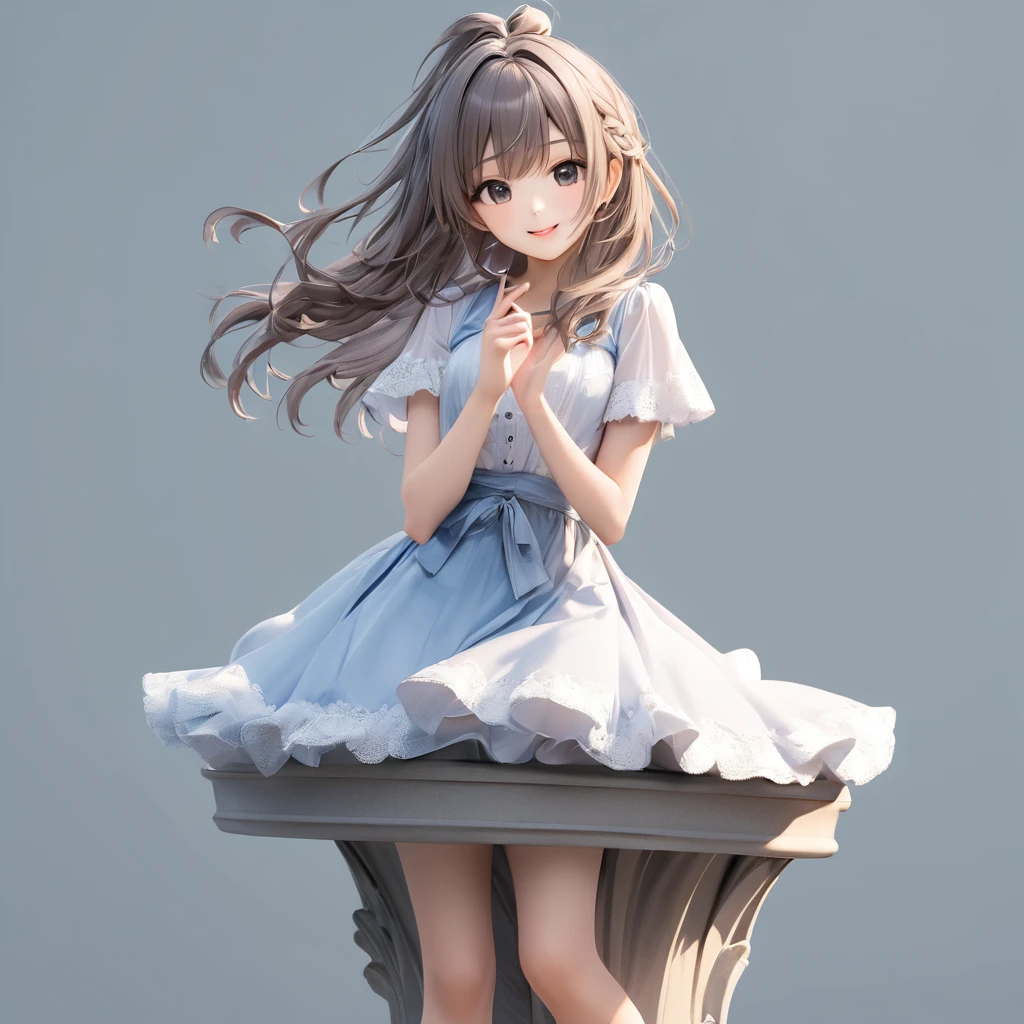3D figure, (five-heads-tall:1.8), big-head, a photo of an figure, highres.fix, full body, high quality photo, wild and bautiful 1girl, simple and flat background, (masterpiece:1.2), (best quality),(ultra detailed),(extremely detailed),(absolutely resolution) ,absurdres,8k, 
BREAK, 1girl, solo, gradation hair, messy hair, blowing kiss, smile, standing-on-pedestal,