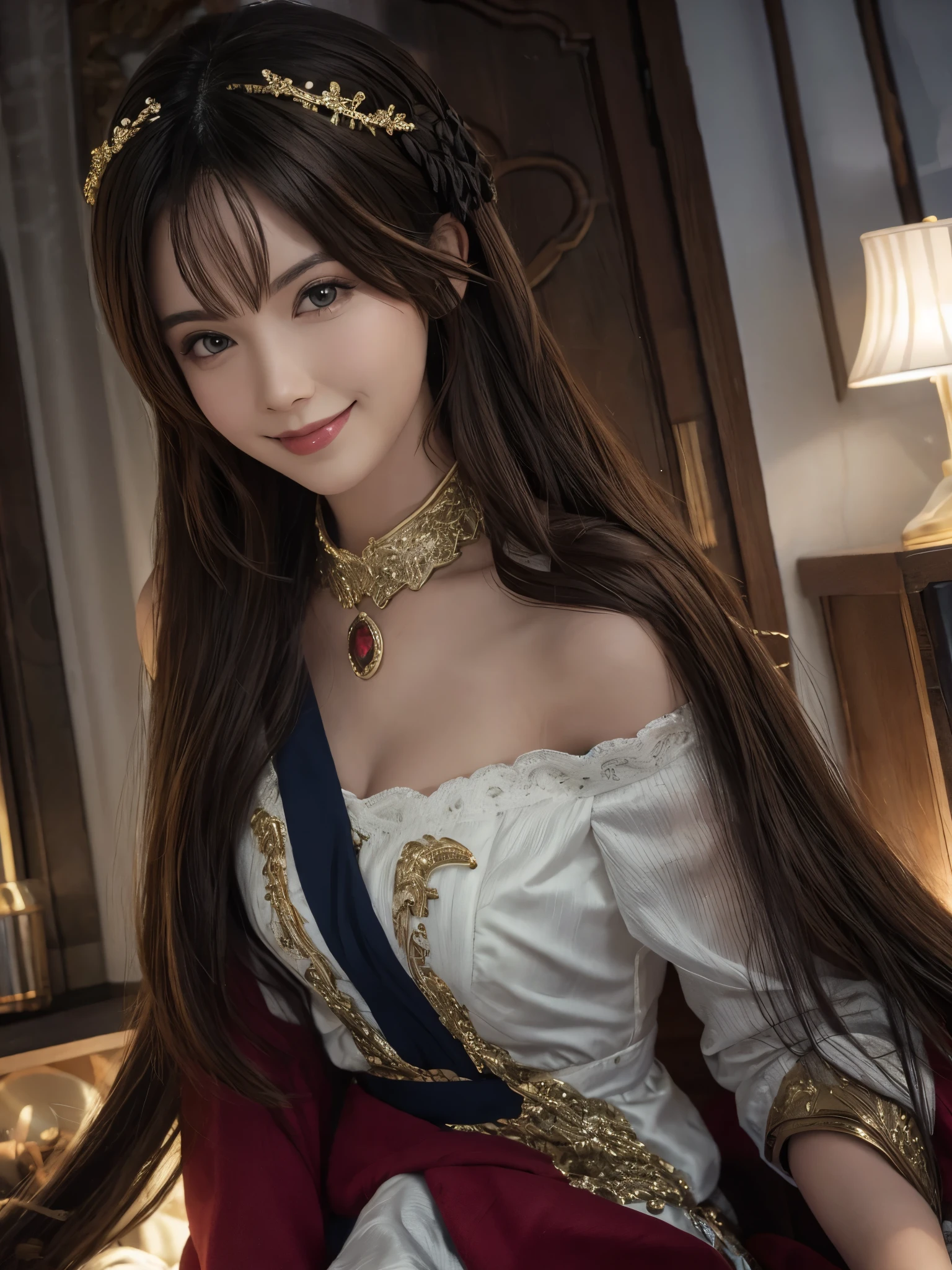 Straight long hair beautiful woman smile