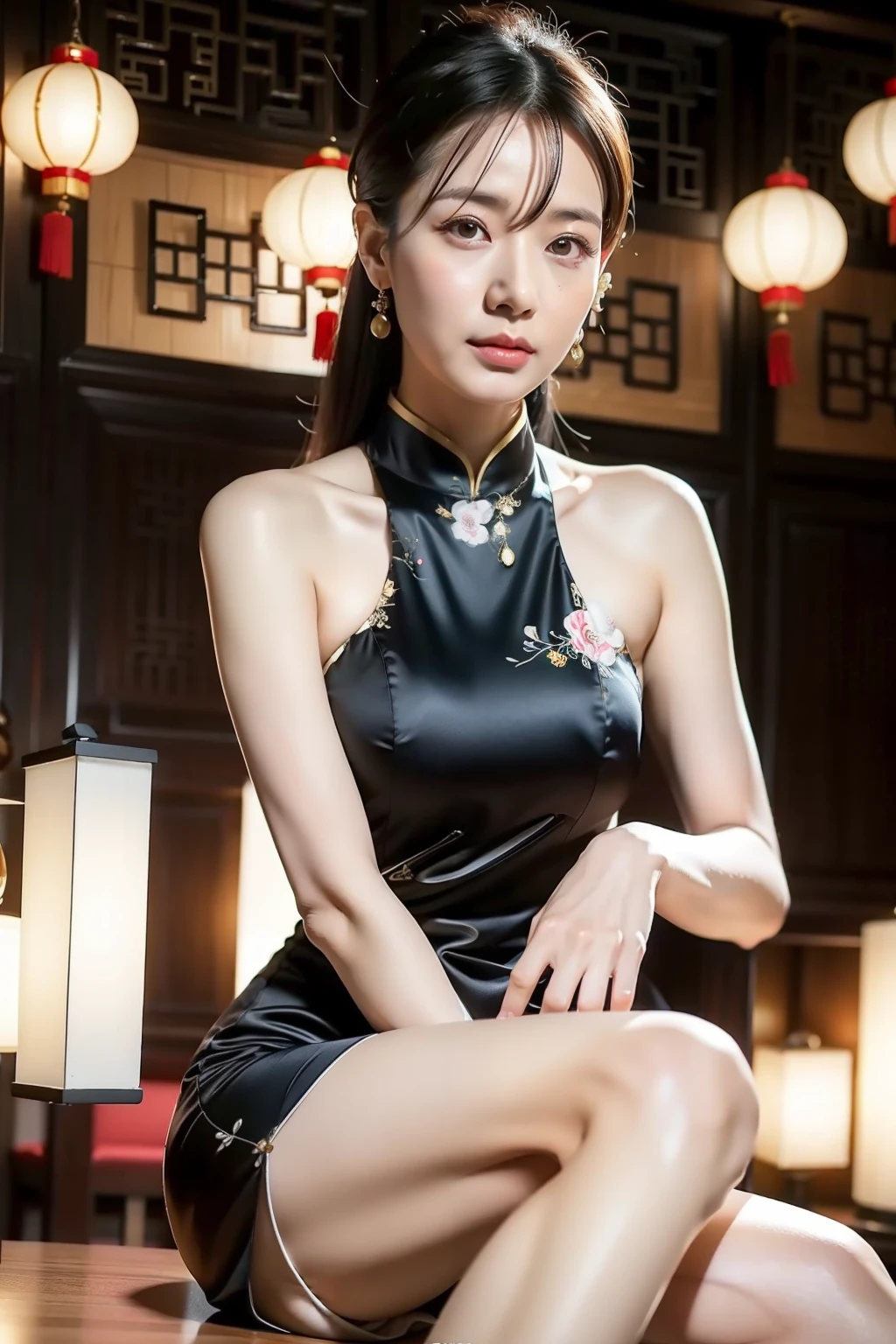 A fifty-something Asian woman wearing a white dress sitting at a table, Gorgeous Chinese Model, chinese girl, Trending on cgstation, China dress, Full Body Shanxia, Trending on cgstation, Chinese women, Japanese Goddess, A sophisticated gravure idol, Chinese style, Traditional beauty, Chen Xintong, China dress, Shision Wu, by ヤン・J
