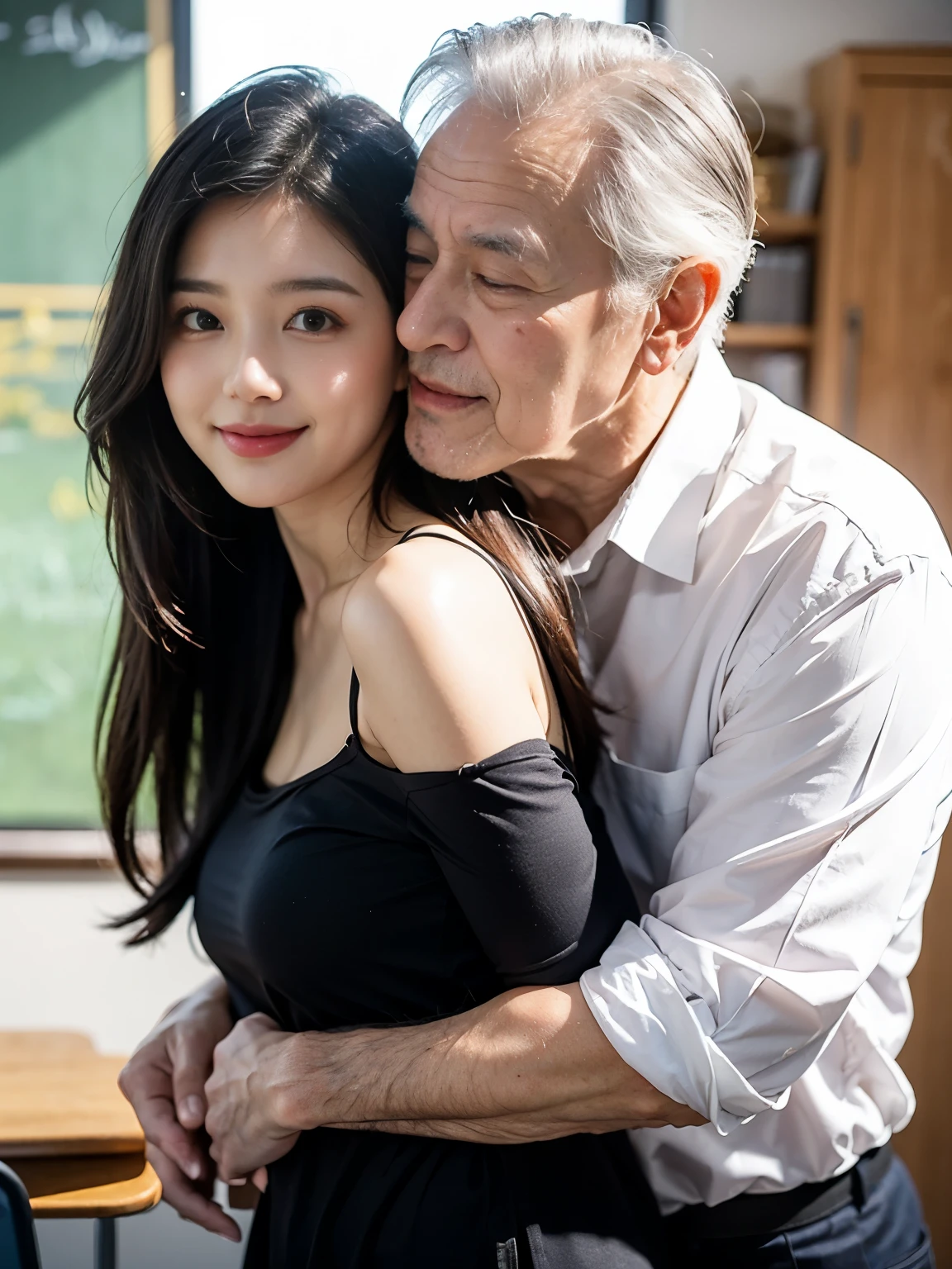 Just two people　A 70-year-old man and his 20-year-old daughter　My daughter looks as young and cute as a -yeld id　My daughter is short, about 155cm.　Kissing a 70 year old man　Bust of a little giavage