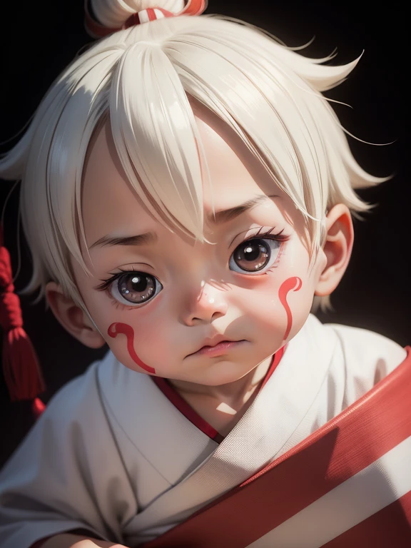 、Kumatori face in Kabuki(Draw a red line on a white)、Kabuki Stage、Bright lighting