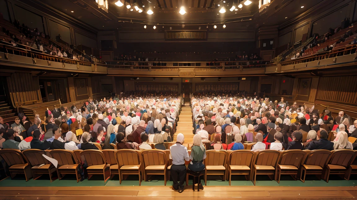 Concert Hall,classic hall,50 performers,The audience sits in their seats with their eyes closed,More than 500 spectators,The walls are woodgrain,The floor is wood grain