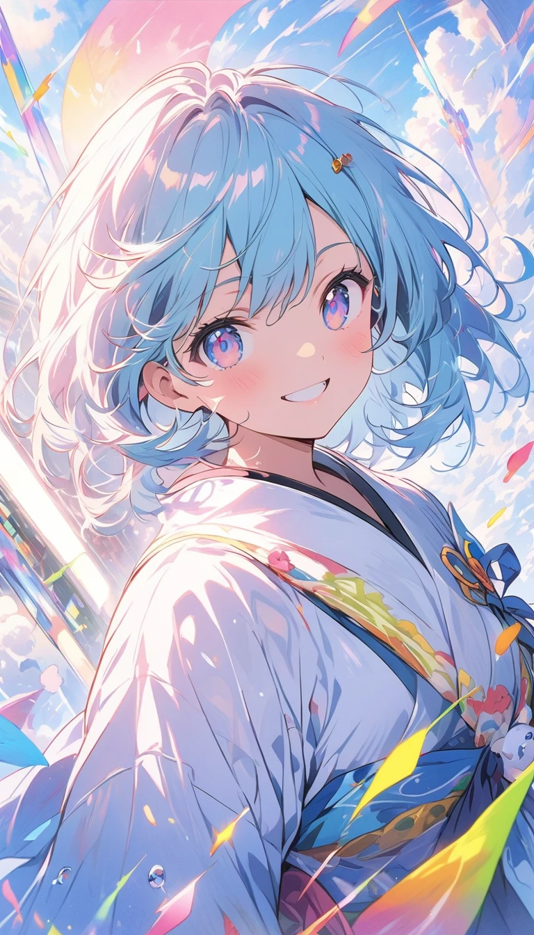anime style, super fine illustration, highly detailed, dynamic angle, beautiful detailed, 8k, In front of numerous cathode-ray tube televisions, BREAK various programs are being broadcasted. A woman gazes at them, BREAK smiling amidst the colorful scenes.(highest quality、masterpiece、High resolution、detailed)animeスタイル、flat style、(Shining Eyes、detailed美しい顔), BREAK,anime
