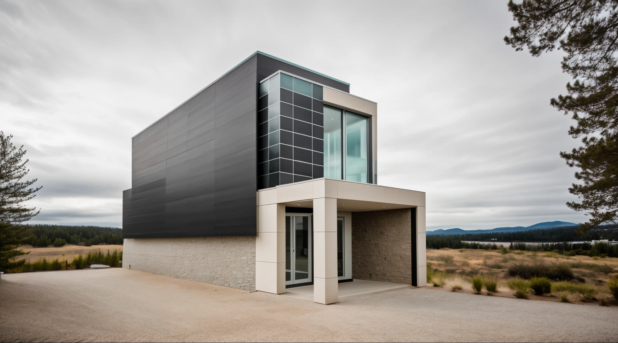 exterior of highrise hotel building, contemporary style, inspired of Norman Forster, glass with steel frame facade, 5 stars hotel design, beautiful landscape, stone pavement,cars, RAW photo, 8k uhd, dslr, soft lighting, high quality, film grain, Fujifilm XT3,masterpiece,modern style house exterior, modern, glass doors, black metal rails, conwood ceiling, masterpiece, high quality, photo real, canon eos 5D mark, natural light, dark gray painted walls, cladding Ceramic tile walls and wall lamps create a delicate, highlight