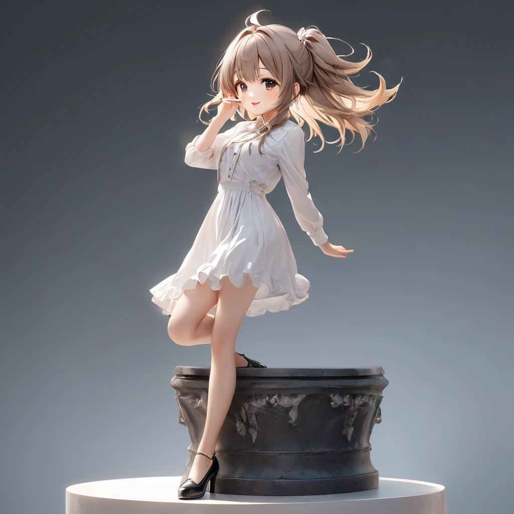 3D figure, (four-heads-tall:1.8), (big-head:1.3), a photo of an figure, highres.fix, full body, high quality photo, wild and bautiful 1girl, simple and flat background, (masterpiece:1.2), (best quality),(ultra detailed),(extremely detailed),(absolutely resolution) ,absurdres,8k, 
BREAK, 1girl, solo, gradation hair, messy hair, blowing kiss, smile, standing-on-pedestal,