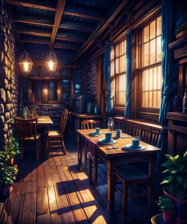 Rural, Medieval, inn, indoors, humble, tables, chairs, dinner plates, quadratic, pivix  