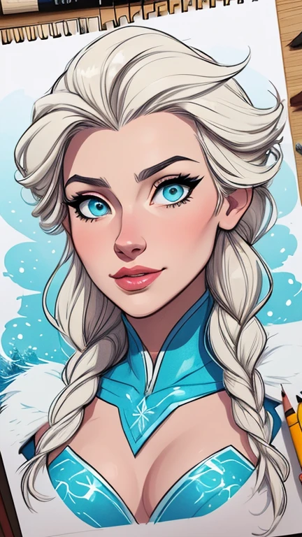 Personagem mulher Elsa de Arendelle com marcas de guerras Imagem de desenho animado de uma mulher .Ilustra??o estilo desenho animado, estilo de arte dos desenhos animados, estilo de arte dos desenhos animados, digital illustration style, design de personagens altamente detalhado, arte digital detalhada coragem, Forest fan art, Design de personagens de retrato, beautiful digital illustration, retrato de alta qualidade, Arte em quadrinhos, mulher jovem cabelo com transas lindas . Beautiful lined eyes Medium large bust and wonderful sexy clothes. image expression of sexual desire from waist to head illustration Elsa of Arendelle