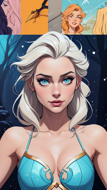 Personagem mulher Rainha Anna de Arendelle com marcas de guerras Imagem de desenho animado de uma mulher .Ilustra??o estilo desenho animado, estilo de arte dos desenhos animados, estilo de arte dos desenhos animados, digital illustration style, design de personagens altamente detalhado, arte digital detalhada coragem, Forest fan art, Design de personagens de retrato, beautiful digital illustration, retrato de alta qualidade, Arte em quadrinhos, mulher jovem cabelo com transas lindas . Beautiful lined eyes Medium large bust and wonderful sexy clothes. image expression of sexual desire from waist to head illustration Queen Anna of Arendelle