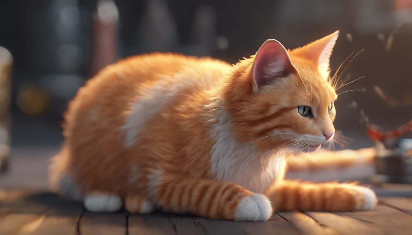 the cat is licking its fur