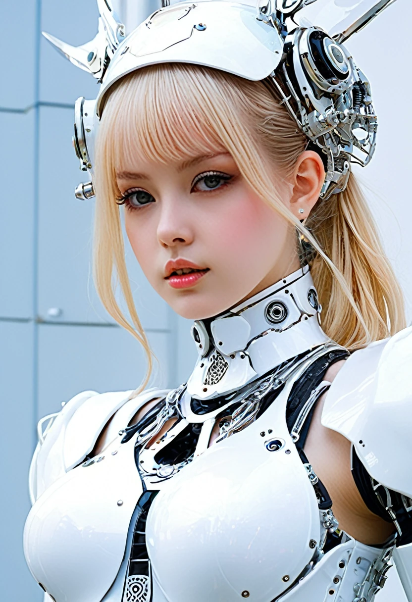 Close-up of women in futuristic outfits, Beautiful, complex and absurd robot character designs, Beautiful and charming robot ta, White biomechanical parts,Chrome-plated biomechanical parts, Beautiful robot LoliAndroid Lolita Pait, Super detailed female robot, The intricate and absurd superhuman, Neo-futuristic high detail  , Biomechanics and complexity, Beautiful Lolita robotturistic robot angel, Beautiful angel girl