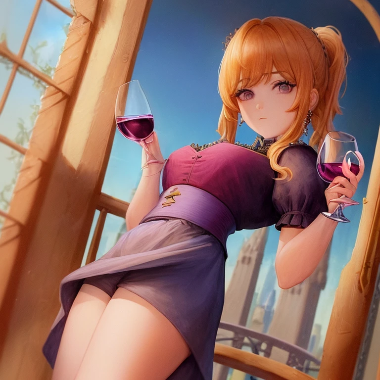 obra maestra, calidad superior, muy detalllado, girl with pants and prince clothes holding a glass with wine