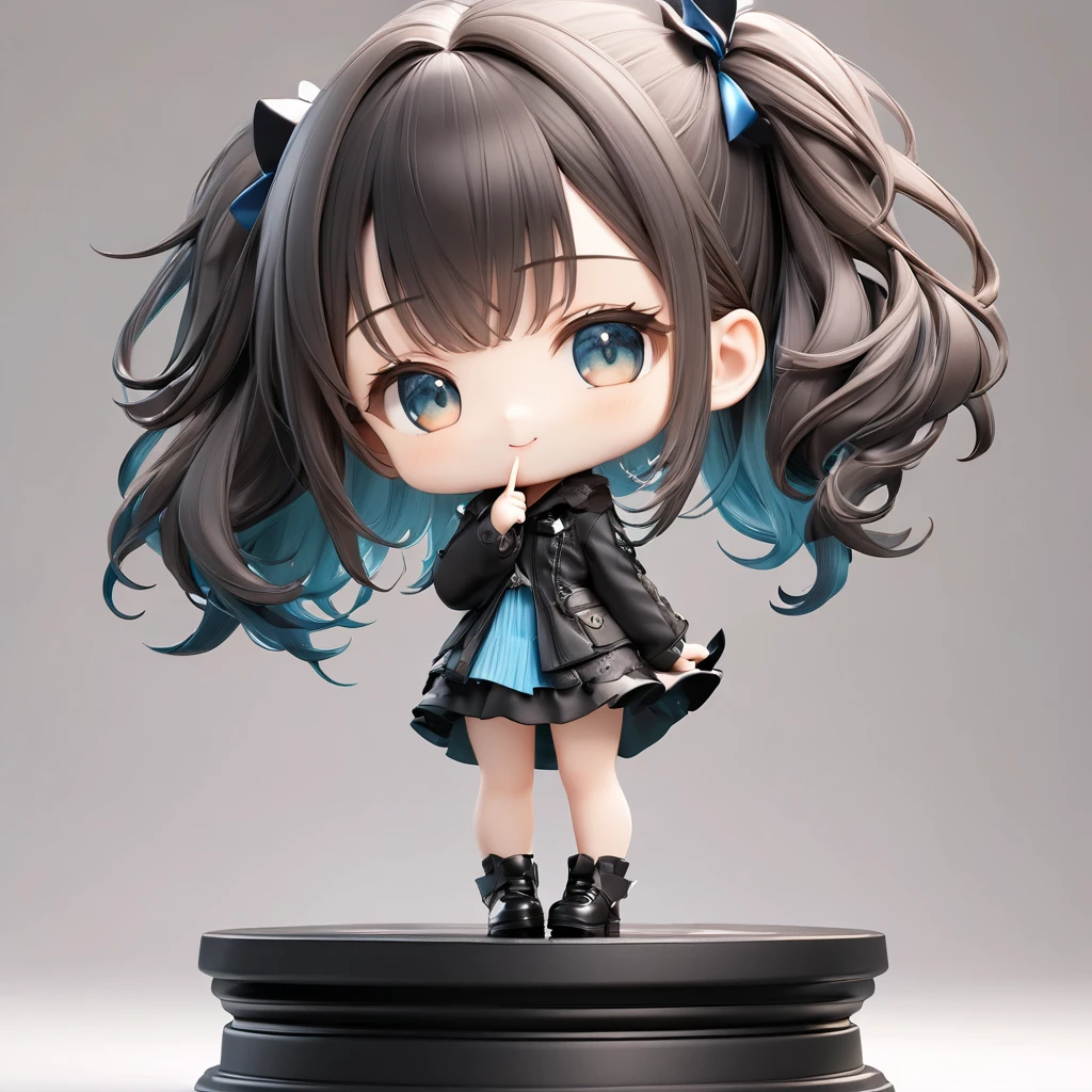 3D figure, (three-heads-tall:1.8), chibi,(big-head:1.3), a photo of an figure, highres.fix, full body, high quality photo, wild and bautiful 1girl, simple and flat background, (masterpiece:1.2), (best quality),(ultra detailed),(extremely detailed),(absolutely resolution) ,absurdres,8k,
BREAK, 1girl, solo, gradation hair, messy hair, blowing kiss, smile, standing-on-pedestal,