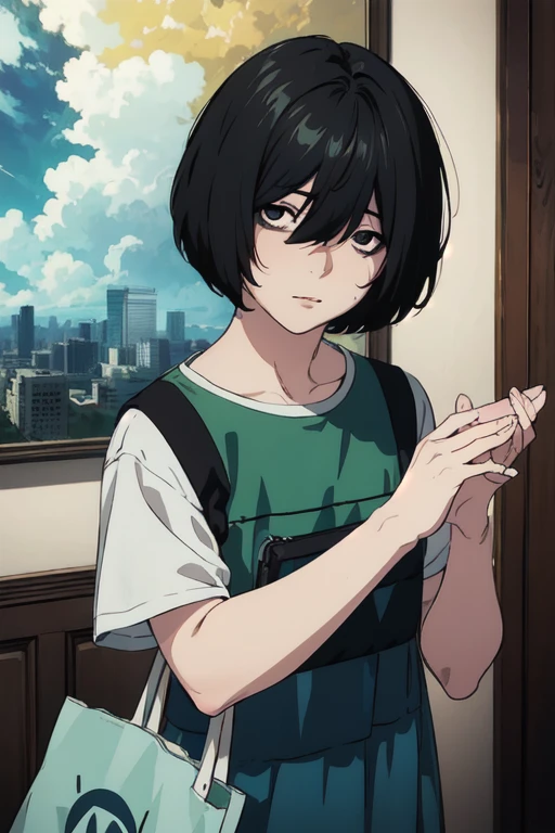 masterpiece, best quality, high quality, ((Masterpiece)), ((High resolution)), ((Fine detail)), (High-definition CG), high contrast, HDR, (official art), 1boy, solo, male focus, looking at viewer, , , shuuji_nakaumi, black hair, bags under eyes, black eyes,