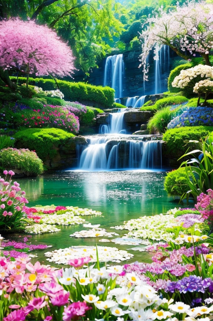 highest quality、Many petals flow like a waterfall、Artwork、colorful、Beautiful sight、River of Flowers