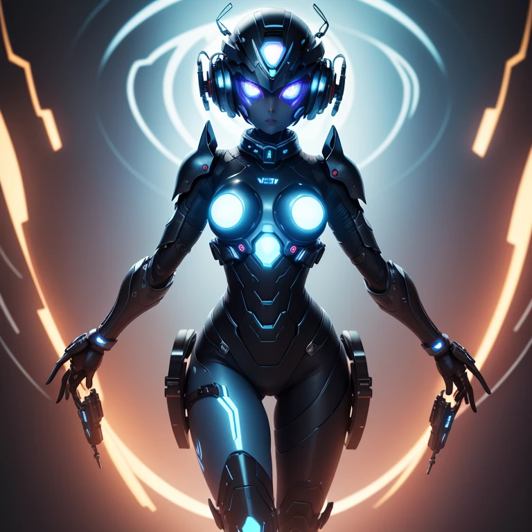 Masterpiece、Ultra-high resolution、Super detailed、8k、Vivid images、Atomic Heart Mechanical Girl、Metallic Cyber Helmet、The entire face is covered by a visor、Light blue glowing eyes、Shiny black metallic body、Metal skin、It is maintained in a dedicated mechanical box.、Tentacle-like tubes wrap around your arms, legs, and entire body.、M-shaped legs