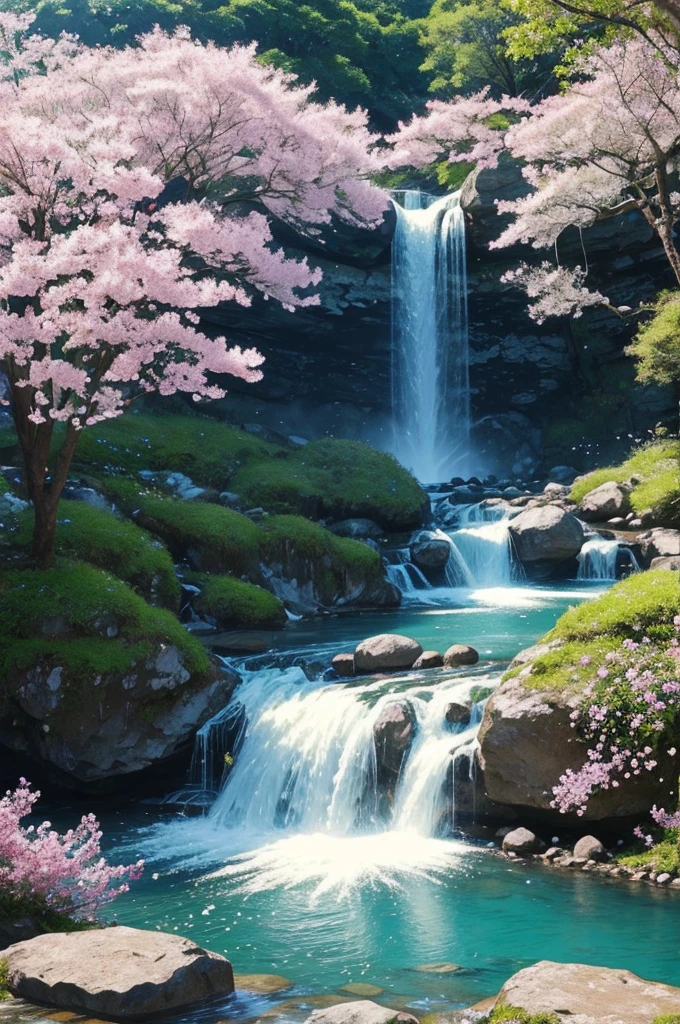 highest quality、Many petals flow like a waterfall、Artwork、colorful、Beautiful sight、River of Flowers