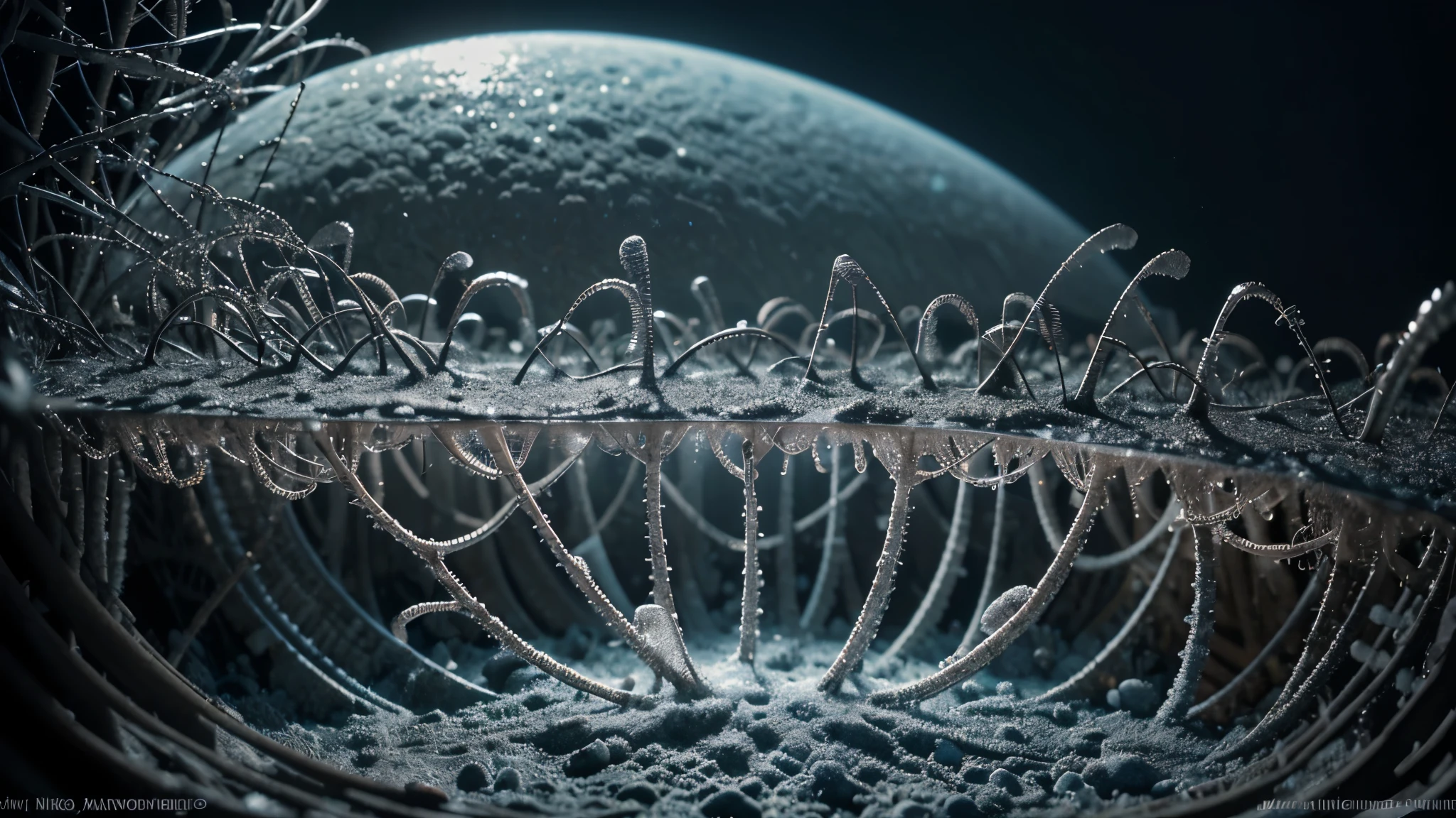 "Visualize the Microscopic World": Use AI to generate an image showcasing the intricate network of microorganisms at work within biowashing systems. Highlight the diverse range of bacteria and fungi responsible for breaking down pollutants and achieving a clean environment.

